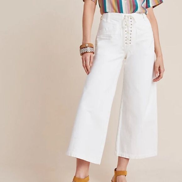 Citizens of Humanity White Nadia Lace-Up High-Rise Wide-Leg Jeans 27 - Picture 1 of 10
